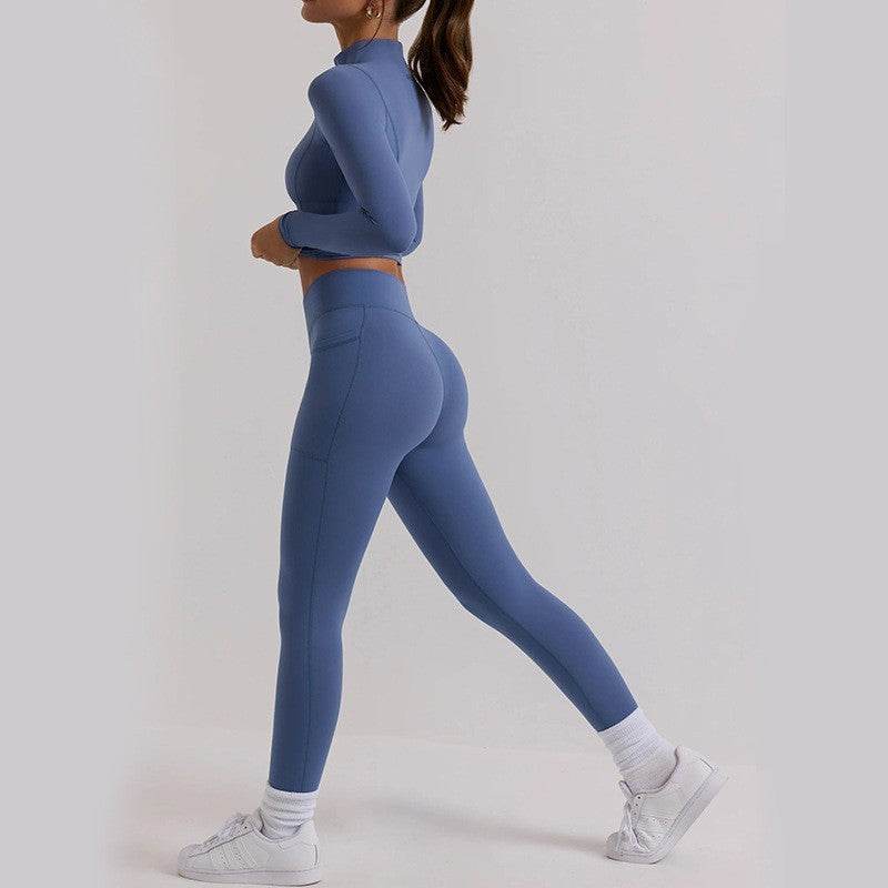 Long Sleeve Top Yoga Trousers Workout Exercise Outfit - Mubimart