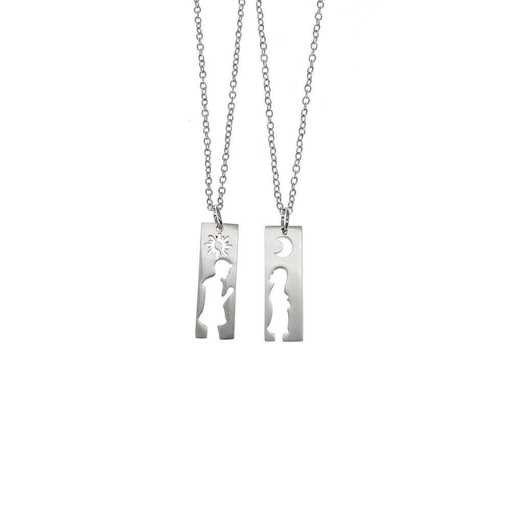 Men And Women Silhouette Couple Necklace - Mubimart