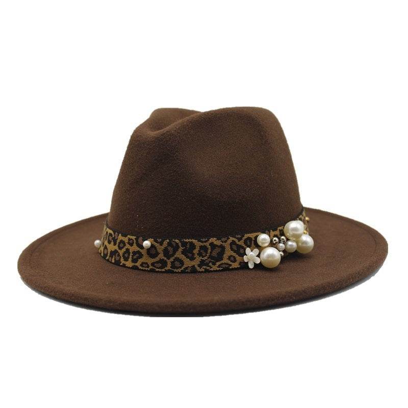 Winter wool Fedoras For Women Wide Brim Felt Hat - Mubimart