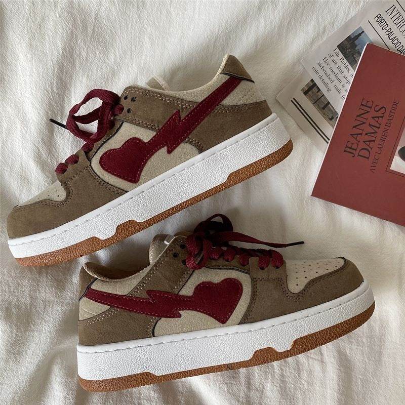 Autumn Love Leather White Shoes Comfort Big Head Bread Casual Sneakers - Mubimart