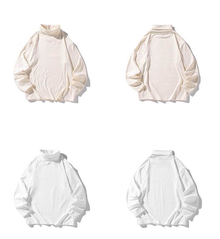 Hong Kong Style White Bottom Plus Size Dralon Turtleneck Bottoming Shirt - Mubimart