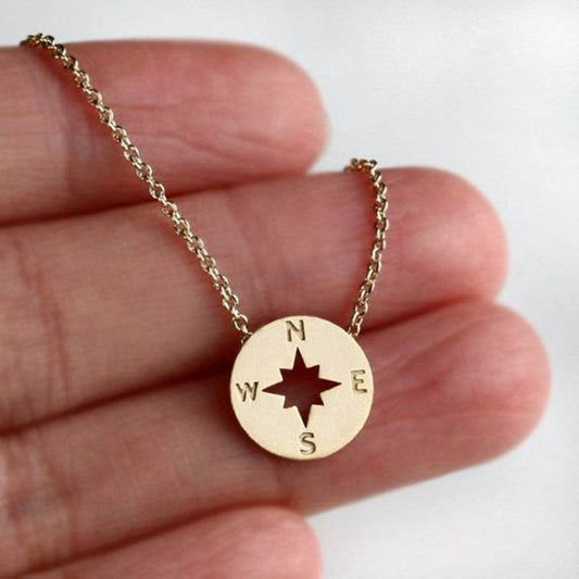 Round Disc Necklaces Pendant Women Compass Necklace - Mubimart