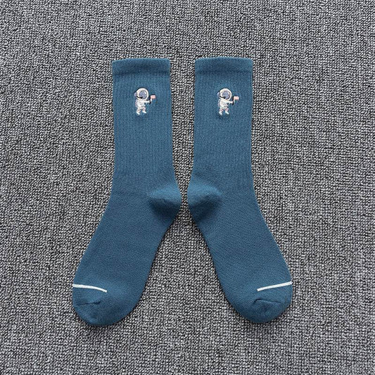 Embroidered cotton socks astronaut all-match socks sports socks - Mubimart