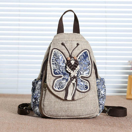 A touch of colorful backpack small backpack national style new style backpack literary style backpack women''s Bag Travel Backpack - Mubimart