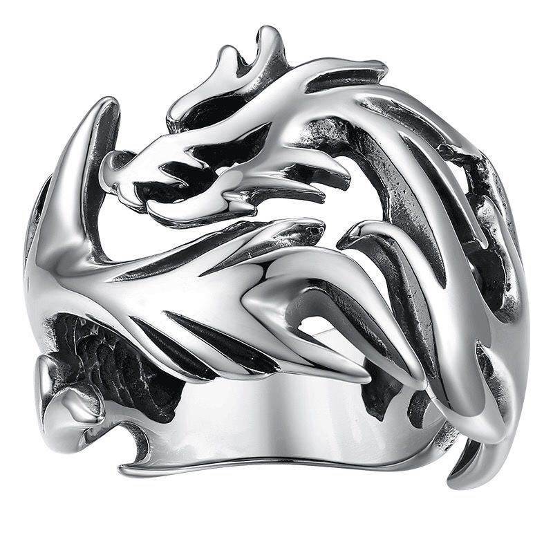 Flame Dragon Silver Ring Men - Mubimart