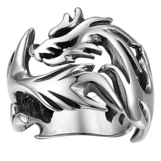 Flame Dragon Silver Ring Men - Mubimart