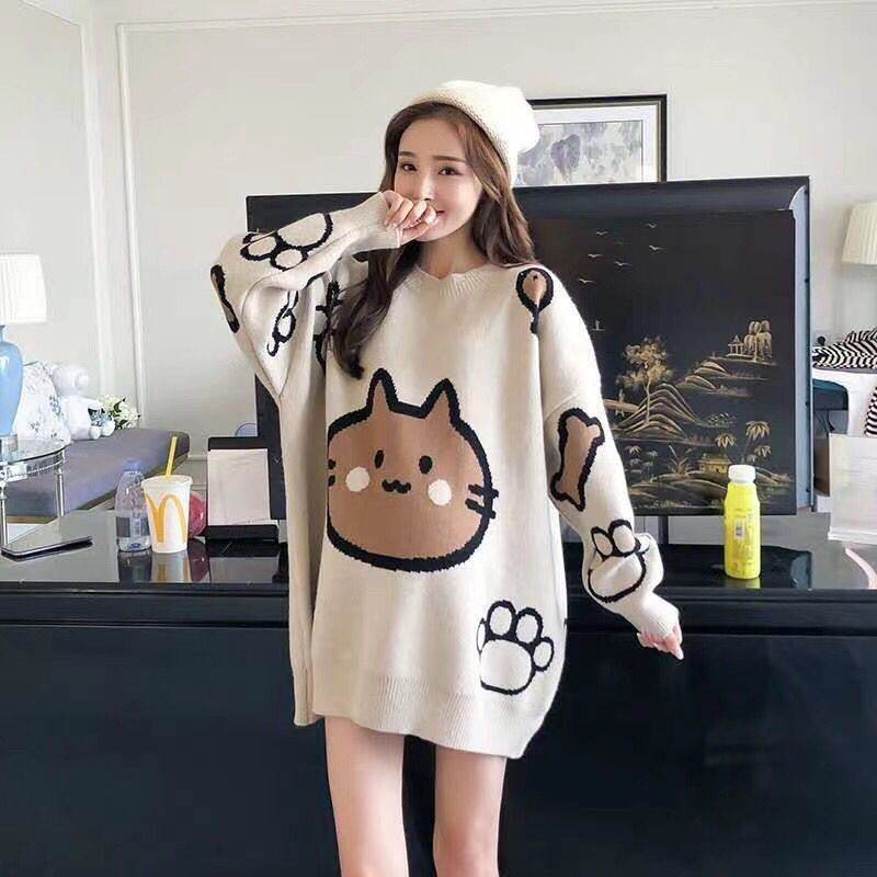 Maternity Clothes Loose Thick Plus-sized Cartoon Sweater Maternity Top - Mubimart