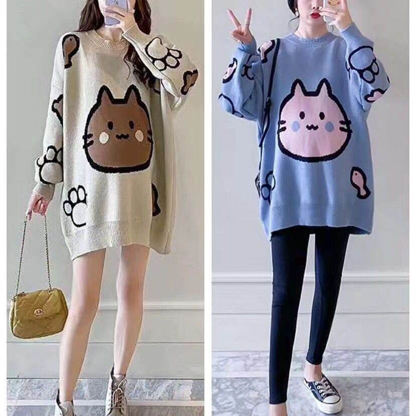 Maternity Clothes Loose Thick Plus-sized Cartoon Sweater Maternity Top - Mubimart