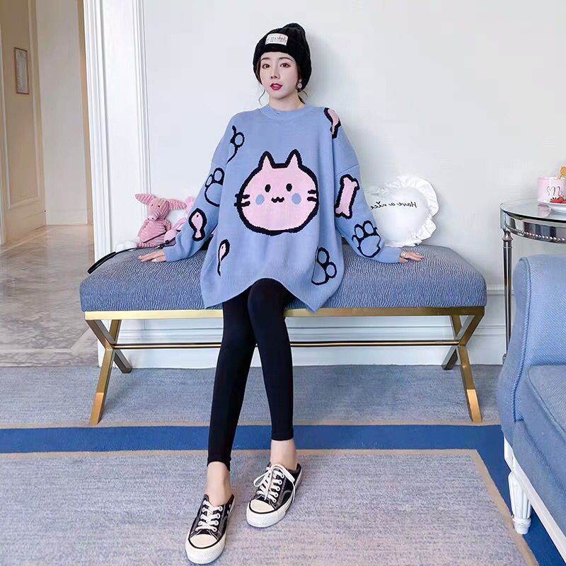 Maternity Clothes Loose Thick Plus-sized Cartoon Sweater Maternity Top - Mubimart