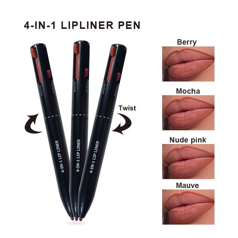 4 In 1 Makeup Lipliner Pencil Waterproof Touch Up Long Lasting Easy Color Ballpoint Eyeliner Pen - Mubimart