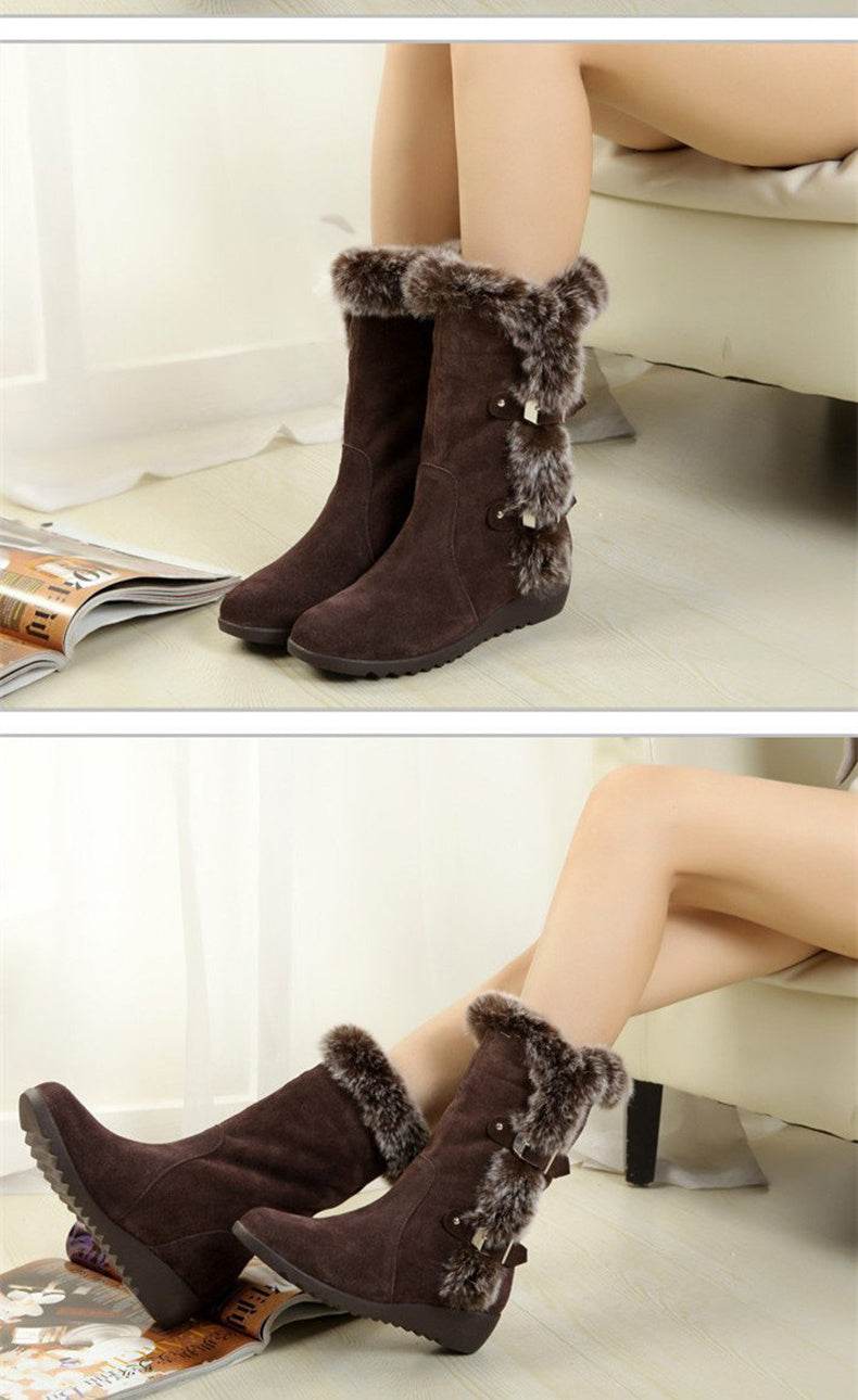Snow Boots Mid-calf Faux Fur Plush Winter Women Boots - Mubimart
