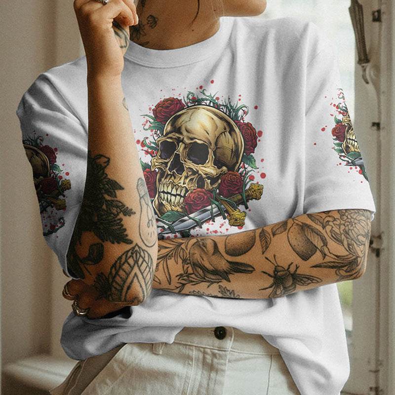 Women's Printed Street Style Short Sleeve Workout T-shirt Top - Mubimart