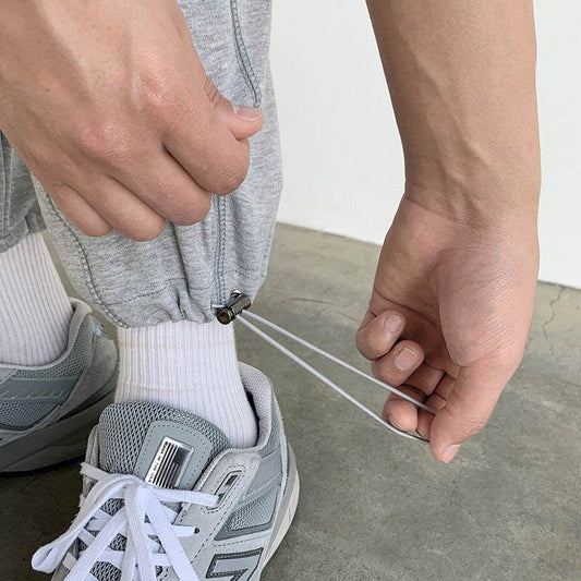 Men's Knitted Gray Sports Wide Legs Drawstring Jogger Pants - Mubimart