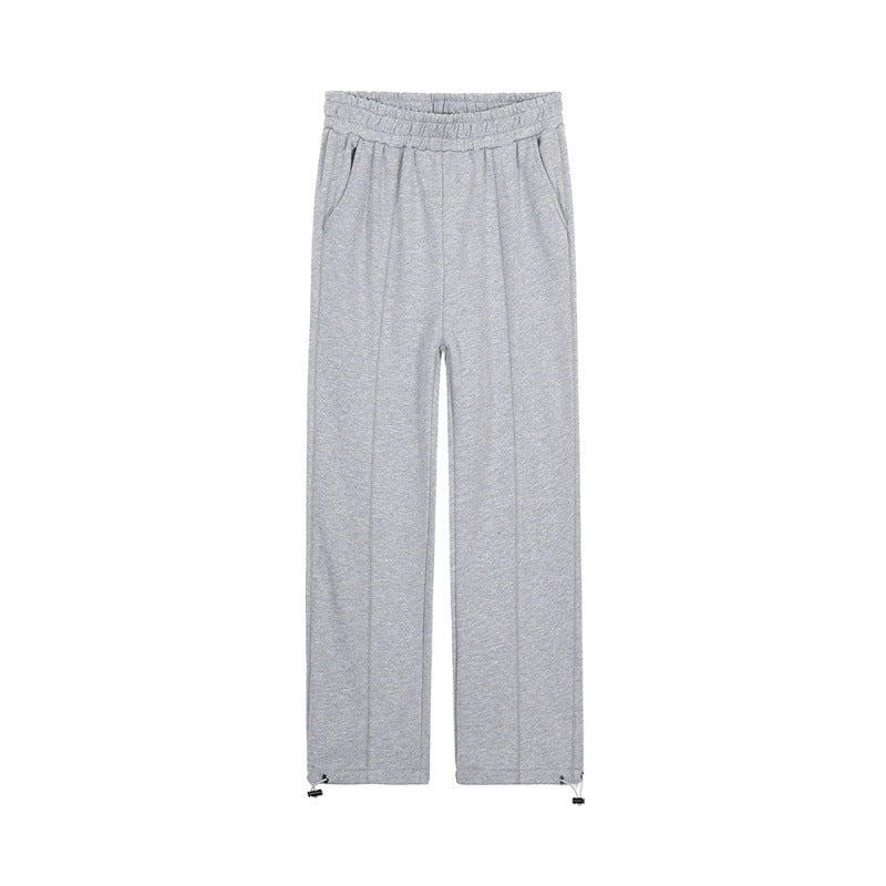 Men's Knitted Gray Sports Wide Legs Drawstring Jogger Pants