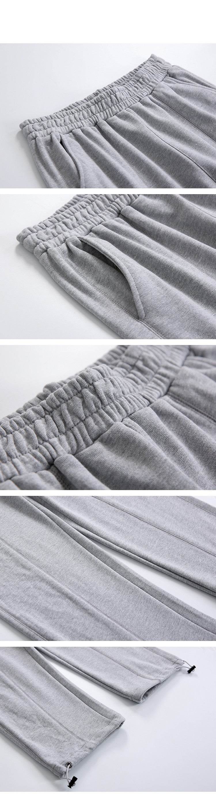 Men's Knitted Gray Sports Wide Legs Drawstring Jogger Pants - Mubimart