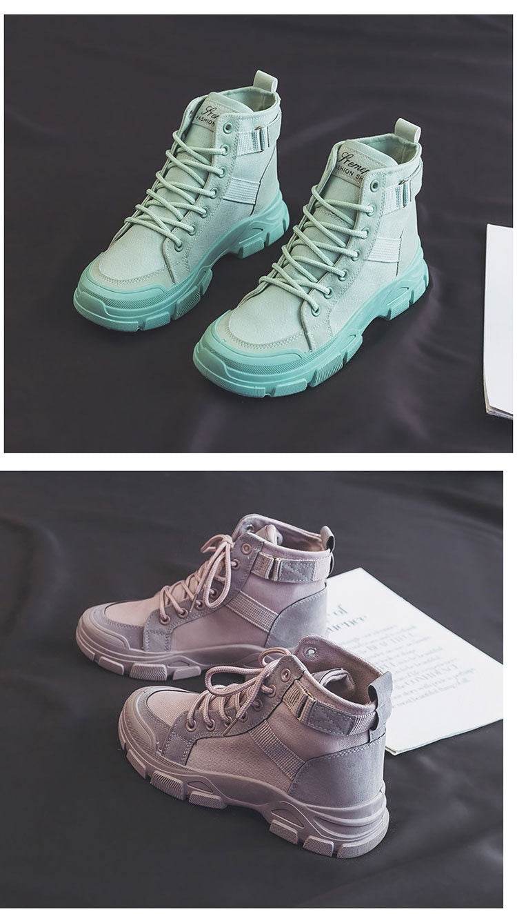 Martin Boots Female Student All-matching Knight Short High-top Booties Chic Canvas Shoes - Mubimart