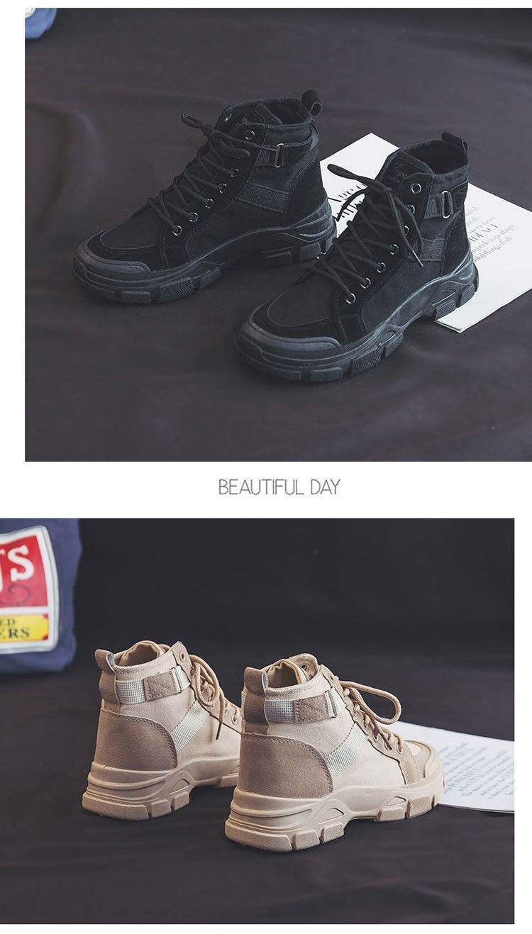 Martin Boots Female Student All-matching Knight Short High-top Booties Chic Canvas Shoes - Mubimart