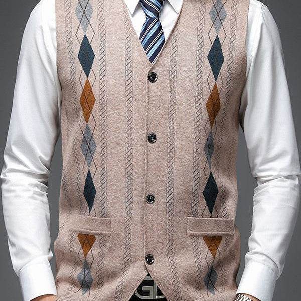 Men's Casual Buckle Knitted Sweater Vest - Mubimart