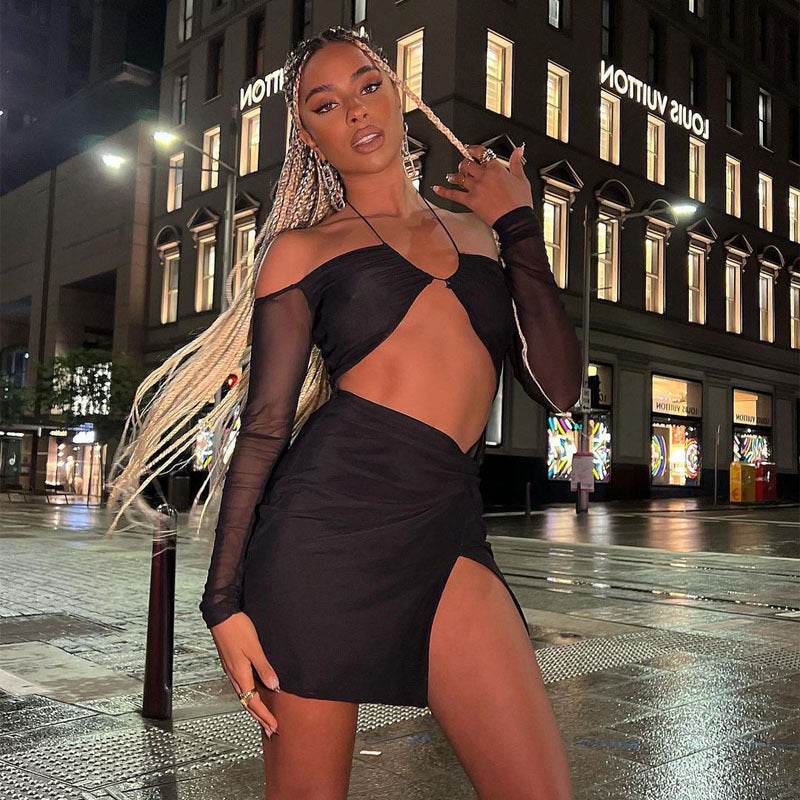 Women's Split Sheath Skirt Backless Slip Dress - Mubimart