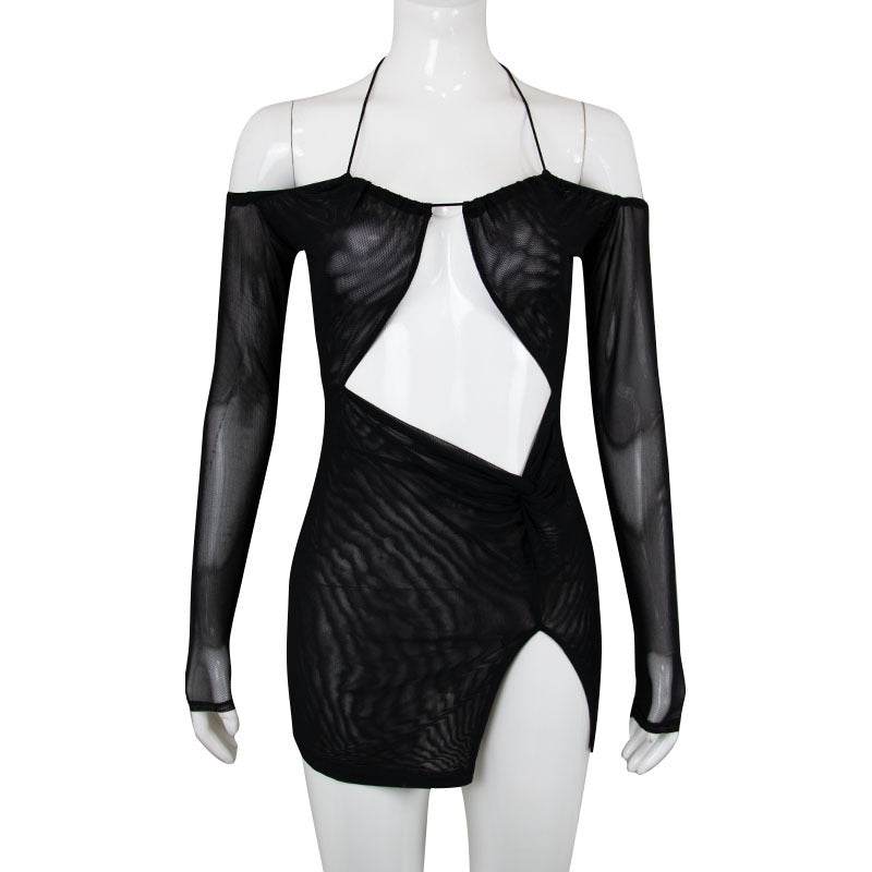 Women's Split Sheath Skirt Backless Slip Dress - Mubimart