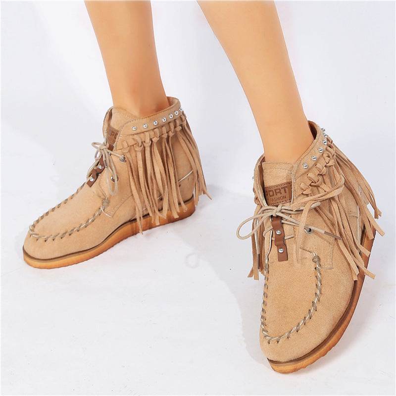 Vintage rivet tassel booties - Mubimart