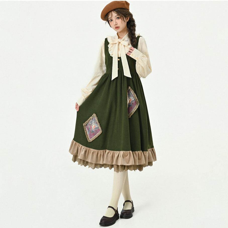 Shirt Pastoral Dress Long Dress Jumpsuit - Mubimart