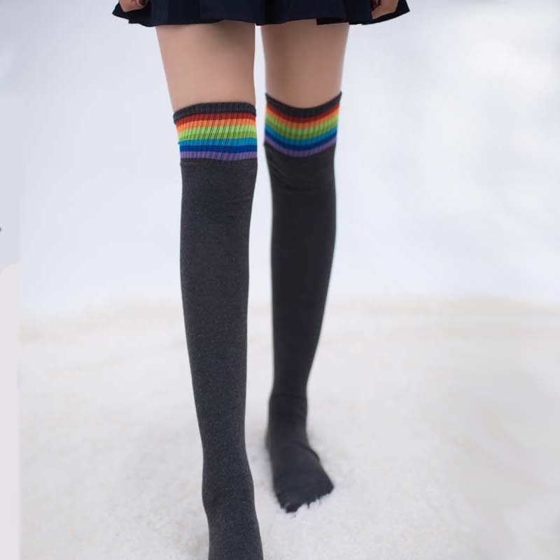 Rainbow long socks fall and winter knee socks - Mubimart -  