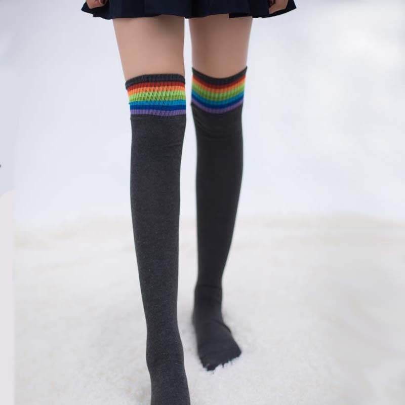 Rainbow long socks fall and winter knee socks - Mubimart