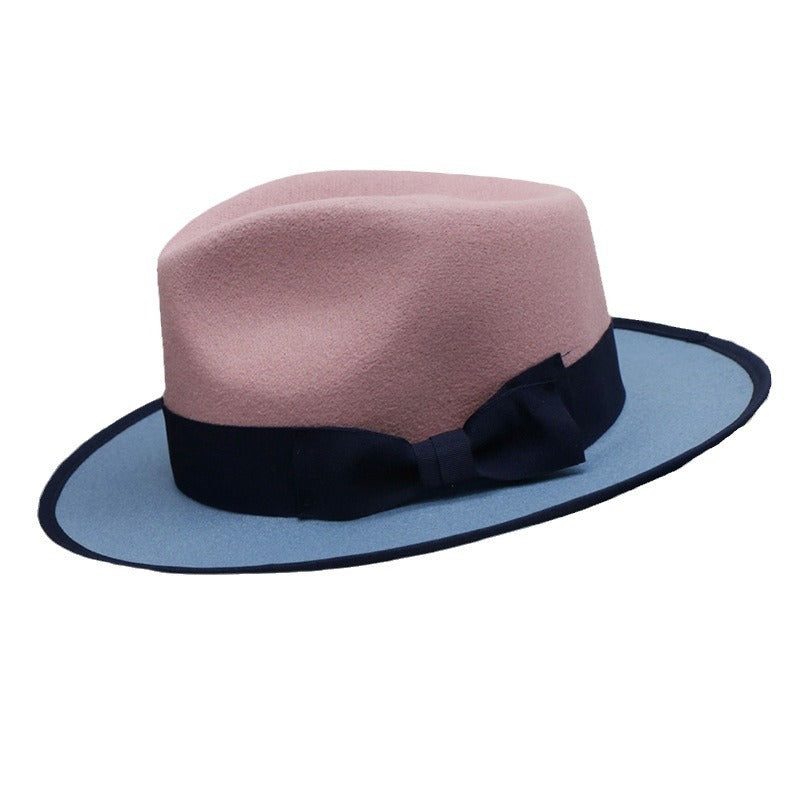 Men's Fedora Hat Felt Cap Dual-color Patchwork Felt Hat