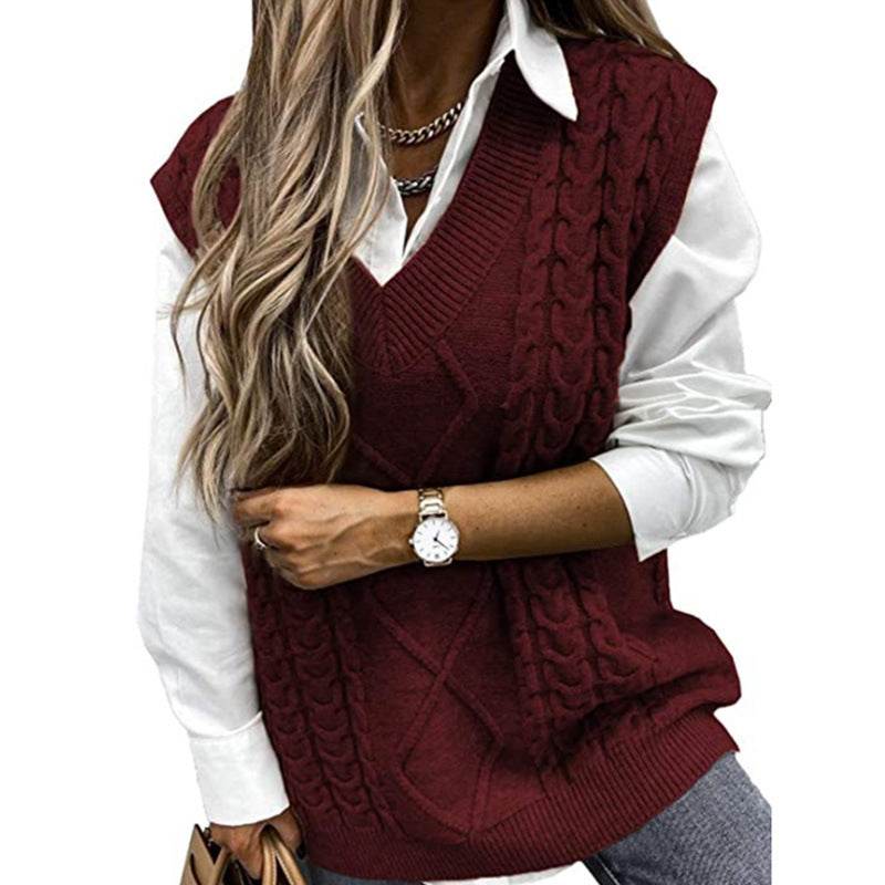 Sweater Vest Women's Vest V-neck Sleeveless - Mubimart