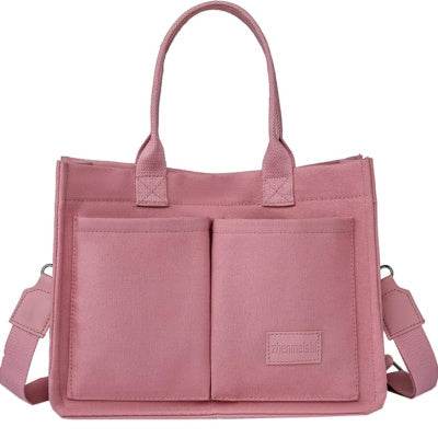 Casual Daily Canvas Tote Shoulder Bags Women Mommy Bag Large Capacity Messenger Multi Pocket Crossbody Chic Reusable Hand Bag - Mubimart