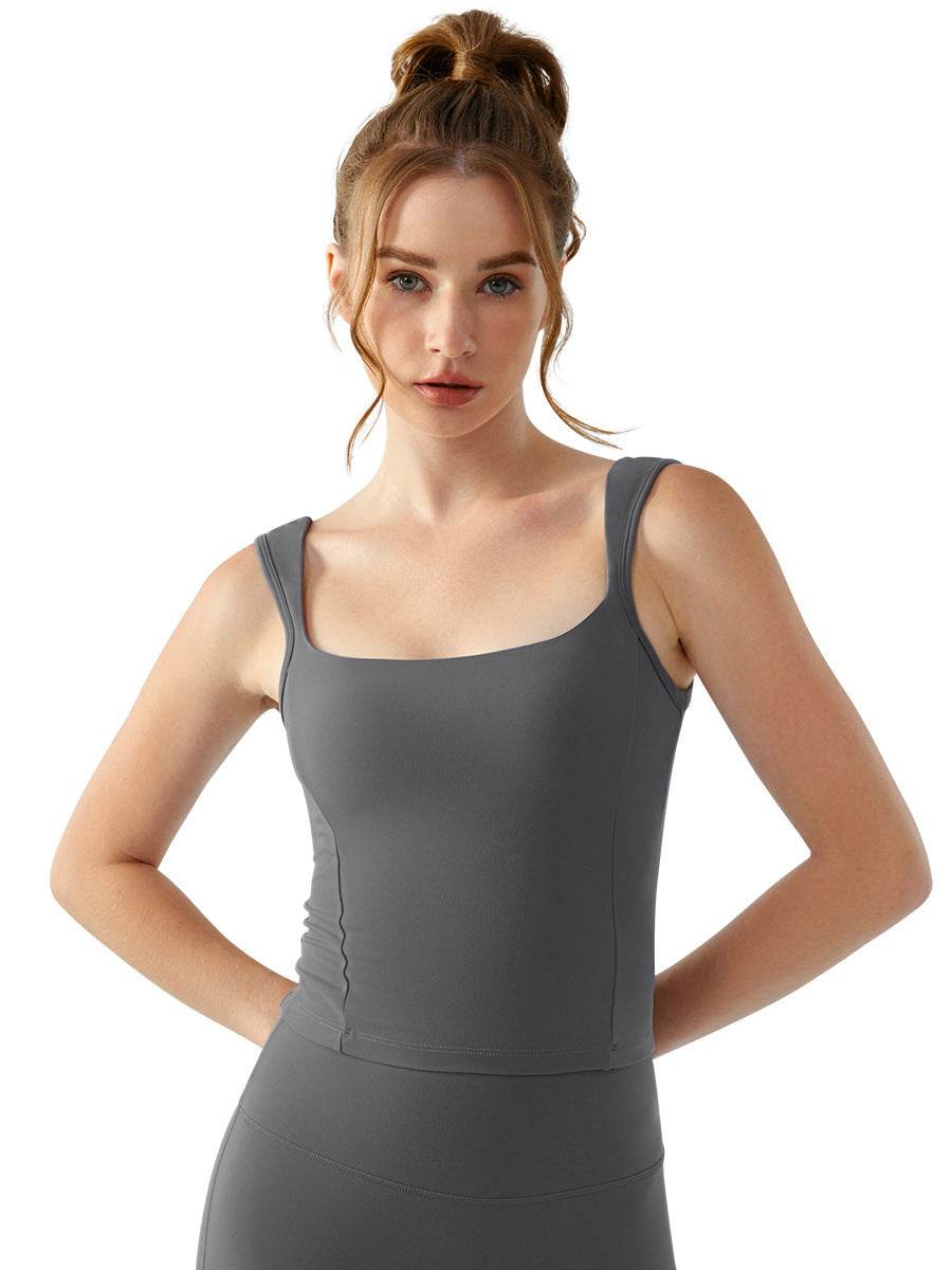 Yoga Vest With Chest Pad Sports Workout Sleeveless Top - Mubimart
