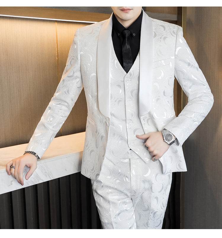Wedding Embossed Dress Suit Three-piece Suit For Men - Mubimart