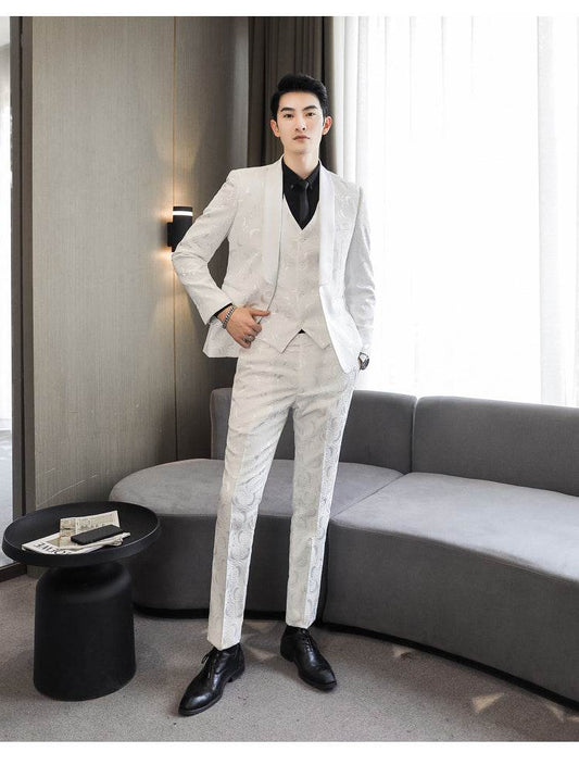 Wedding Embossed Dress Suit Three-piece Suit For Men - Mubimart