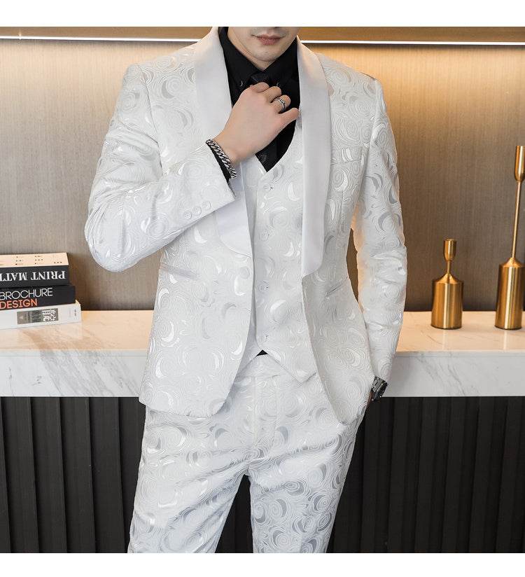 Wedding Embossed Dress Suit Three-piece Suit For Men - Mubimart