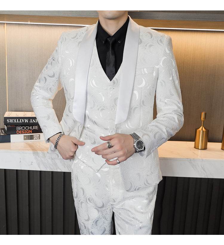 Wedding Embossed Dress Suit Three-piece Suit For Men - Mubimart