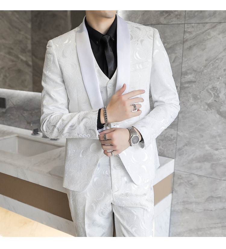 Wedding Embossed Dress Suit Three-piece Suit For Men - Mubimart