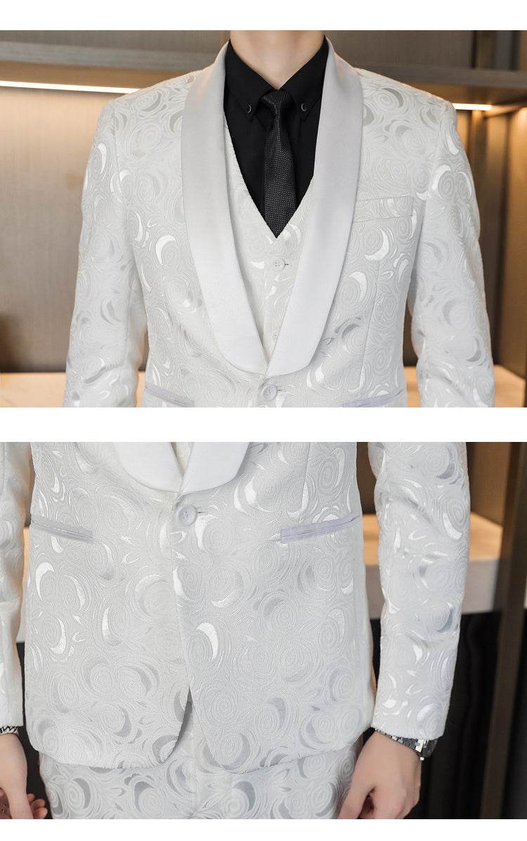 Wedding Embossed Dress Suit Three-piece Suit For Men - Mubimart