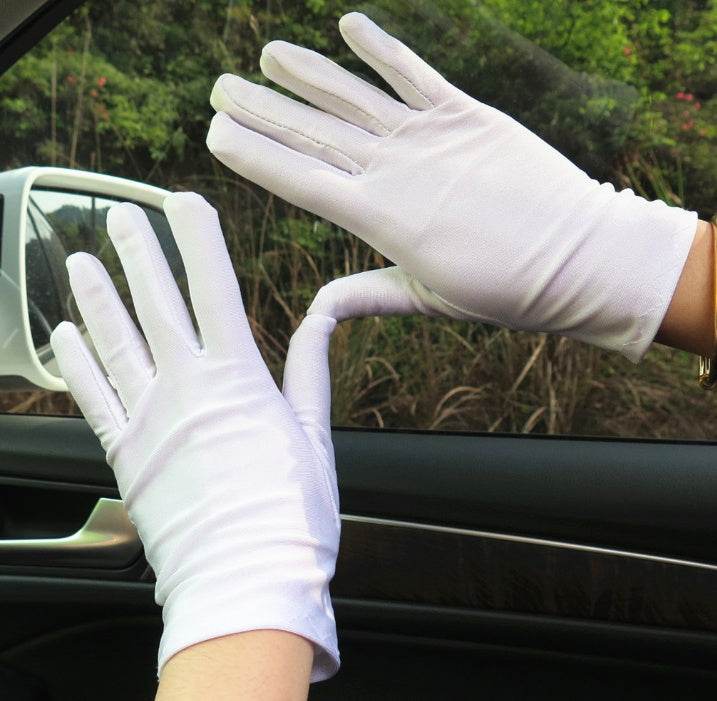 Men and women spandex sunscreen gloves thin summer black white etiquette gloves spring and autumn spandex elastic gloves - Mubimart
