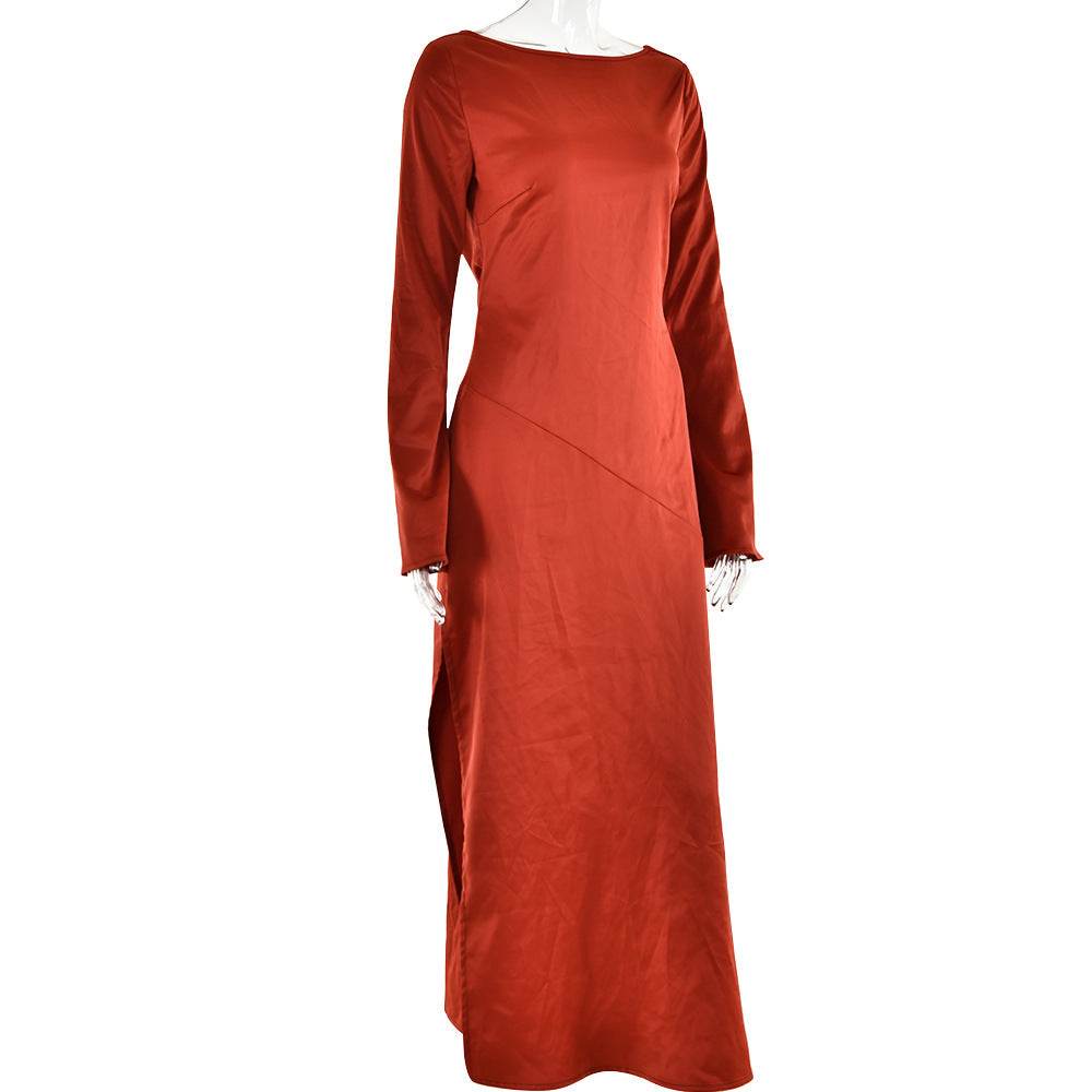 Trendy Long-sleeve Stitching Satin Formal Dress - Mubimart