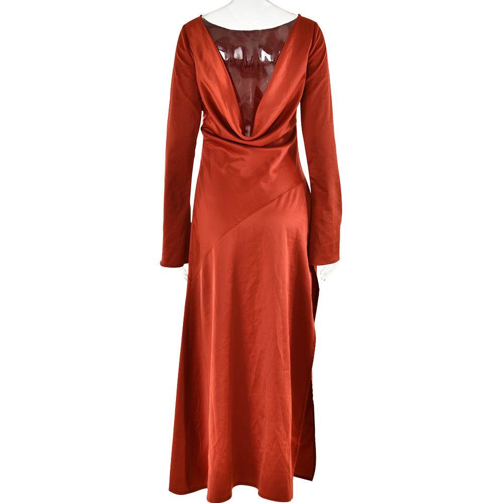 Trendy Long-sleeve Stitching Satin Formal Dress - Mubimart