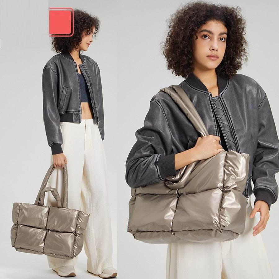 Simple Thickened Shoulder Crossbody New Plus Size Down Cotton Handbag For Women - Mubimart