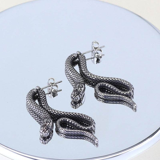 Serpentine Stud Earrings For Men And Women Titanium Steel - Mubimart