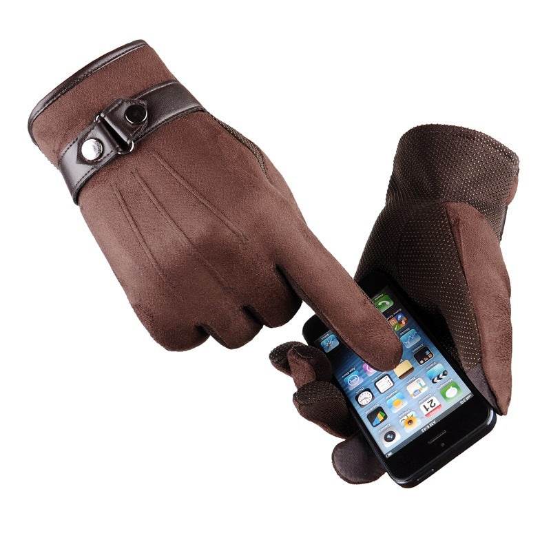 Winter and autumn touch screen gloves men plus velvet warm thick driving cycling cycling casual cotton gloves - Mubimart