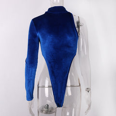 Turtleneck Velvet Bodysuit - Mubimart -  