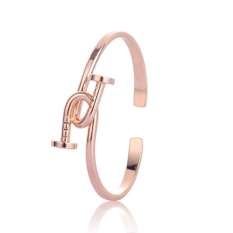 Rose Gold oval bangle bracelet - Mubimart
