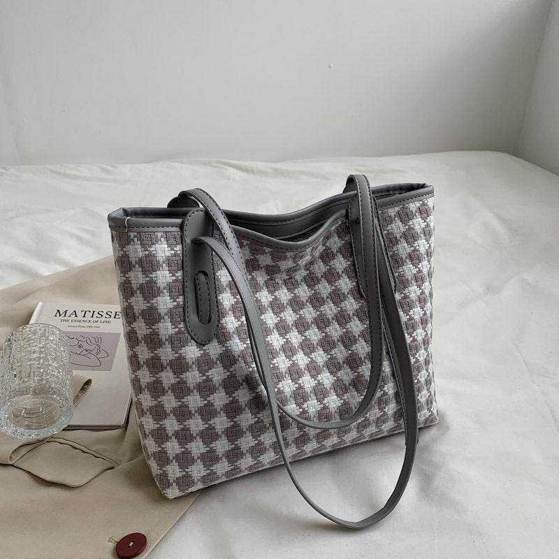 Plaid Single Shoulder Bag For Women With Large Capacity Tote - Mubimart