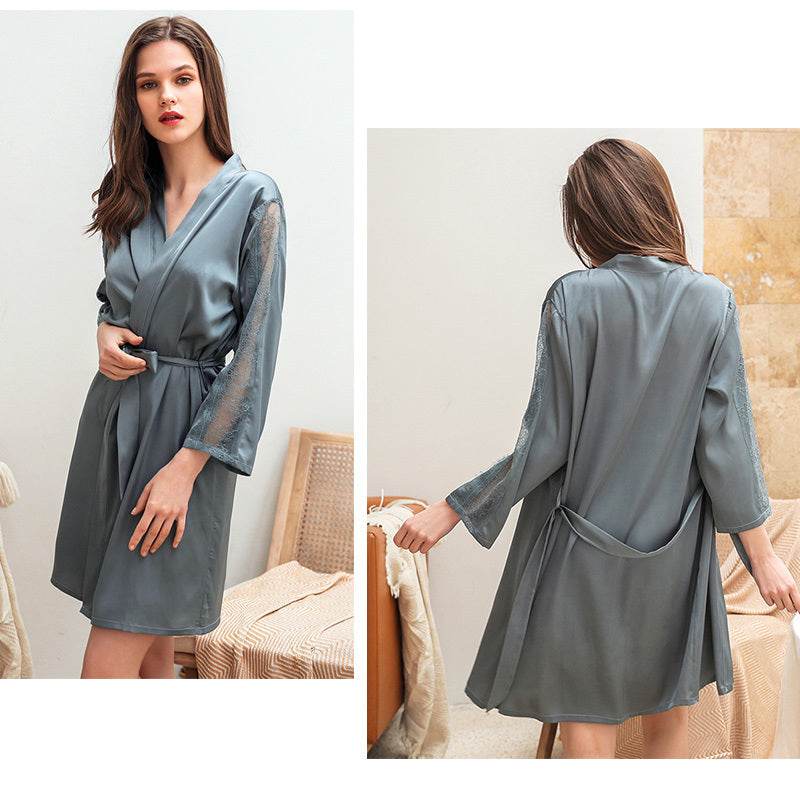 Lace nightgown simulation silk - Mubimart