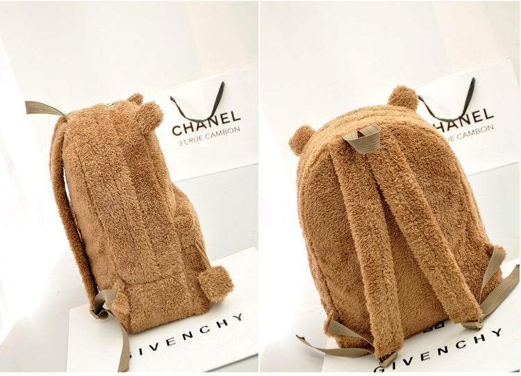 Cute plush bear backpack women - Mubimart