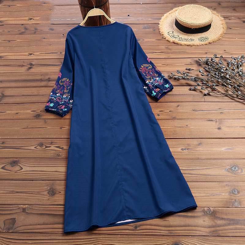 Printed casual tunic dress bohemian - Mubimart